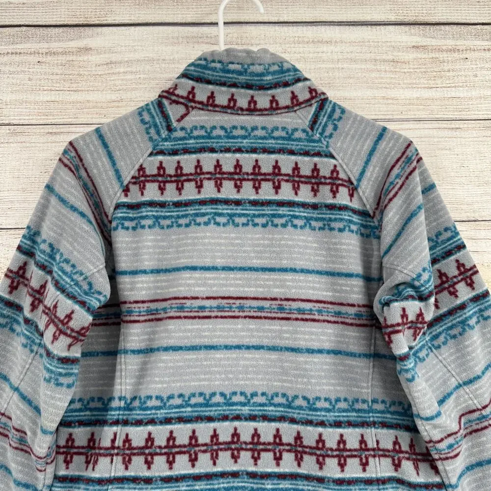 Columbia Jacket Womens Medium Gray Blue Red Fleece Full Zip Aztec Print Outdoors